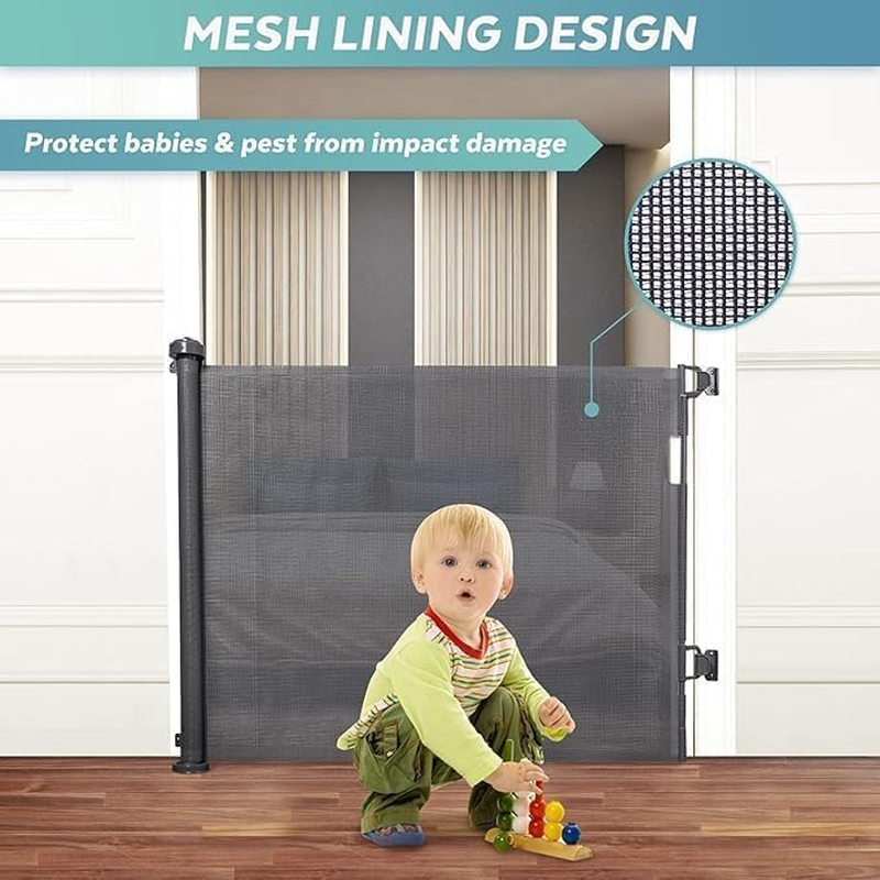 Baby Gate, Auto Close Safety Baby Gate, 59"*33.8" Baby Gate Stairs, Retractable Baby Gate for Doorway for Kids or Pets, Indoor and Outdoor Dog Gates (Grey, 59"*33.8")