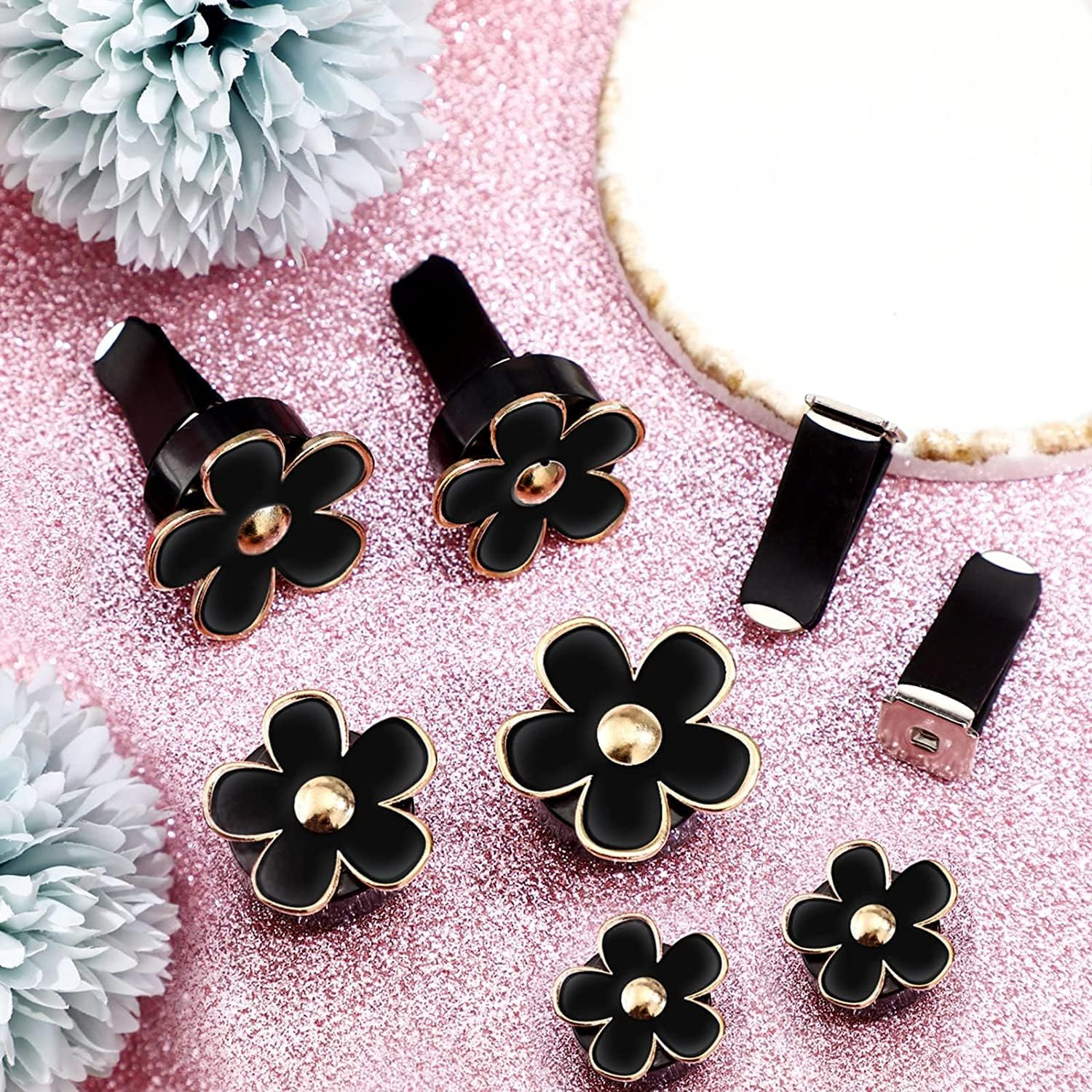 6 Pcs Daisy Flower Air Vent Clip Air Conditioning Outlet Clip Car Air Freshener Clip Charm Car Inter Decor Accessories (Black,2.5 Cm, 3 Cm, 3.3 Cm) image number 3