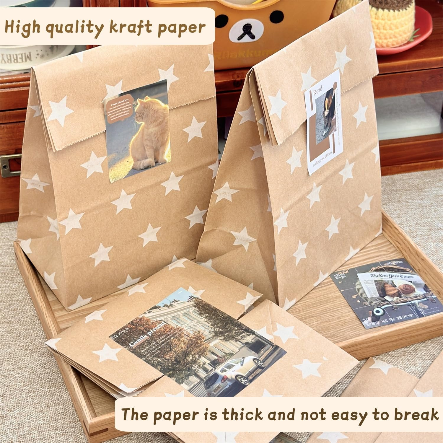 24PCS Kraft Paper Gift Bags Set with Thank You Stickers, 6 Mixed Patterns ﻿ image number 1