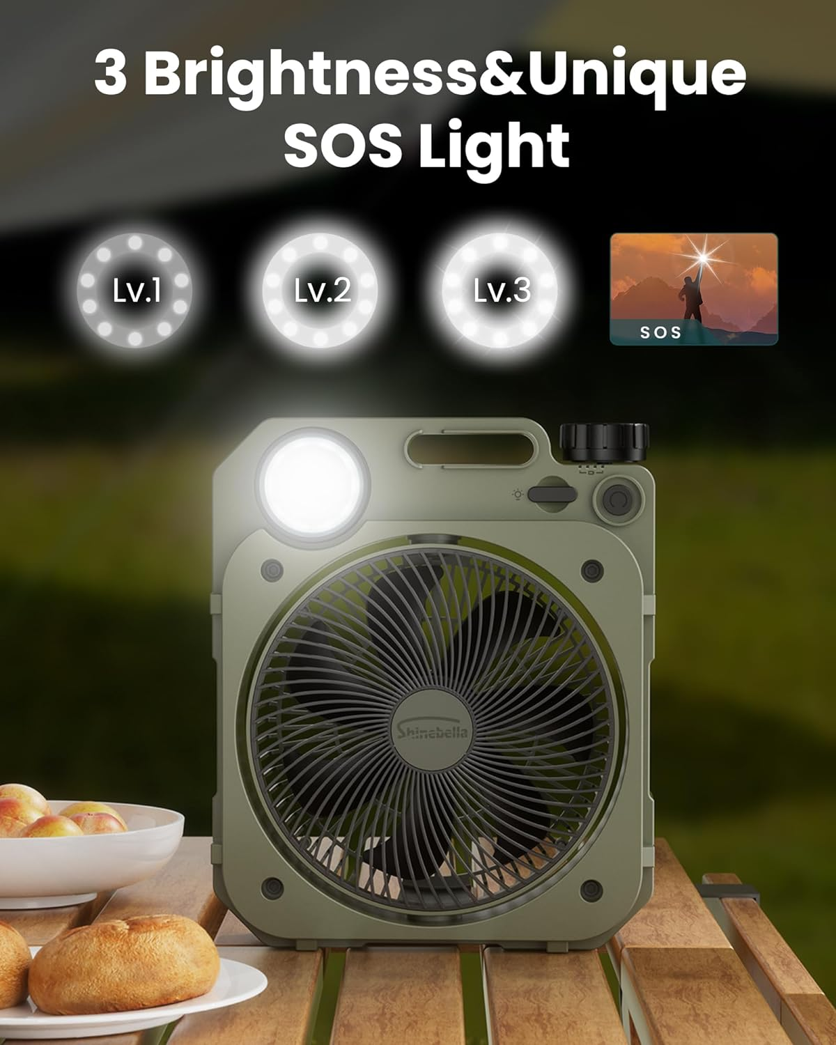 8.5'' Small 20000 Mah Camping Fan,90&deg;Tilt and Side to Side Auto Oscillating, Portable Desk Fan with 3 Levels LED and SOS Light,Battery Operated Fan, Personal USB Fan for Bedroom Hurricane Emergency image number 4