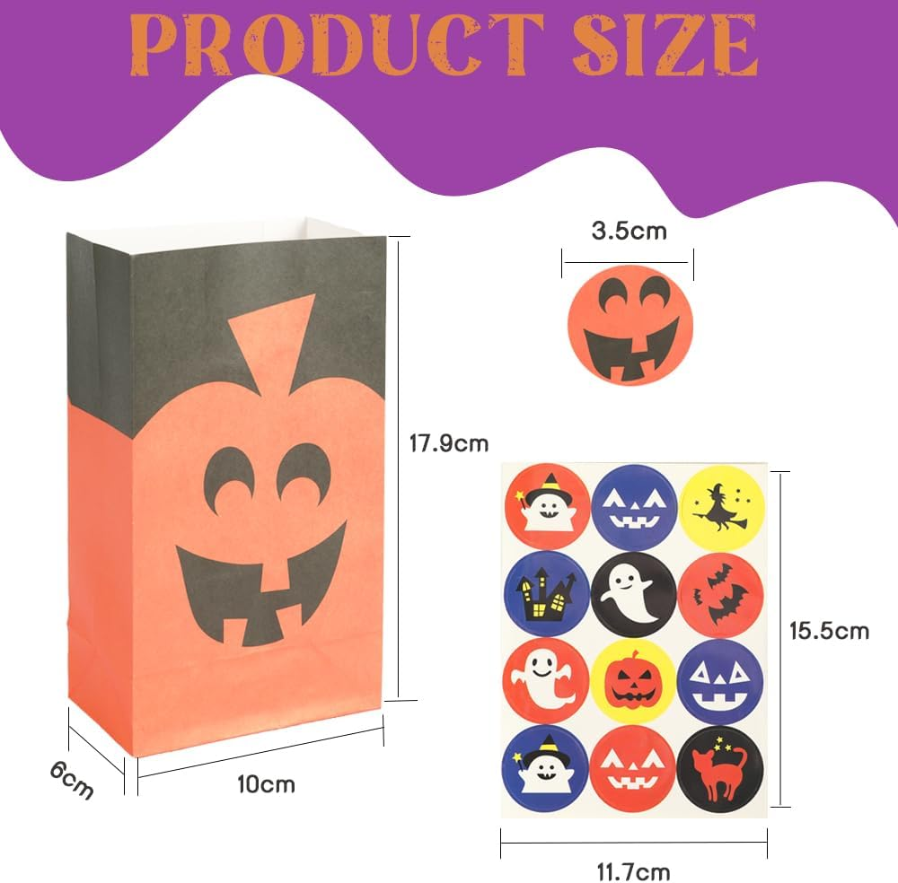 Halloween Paper Bags, 24 Pcs Halloween Goodie Bags, Trick or Treat,Treat Bag for Wrapping, Party Favor, Decration, Candy, Cookie Bag 18X10X6Cm image number 5