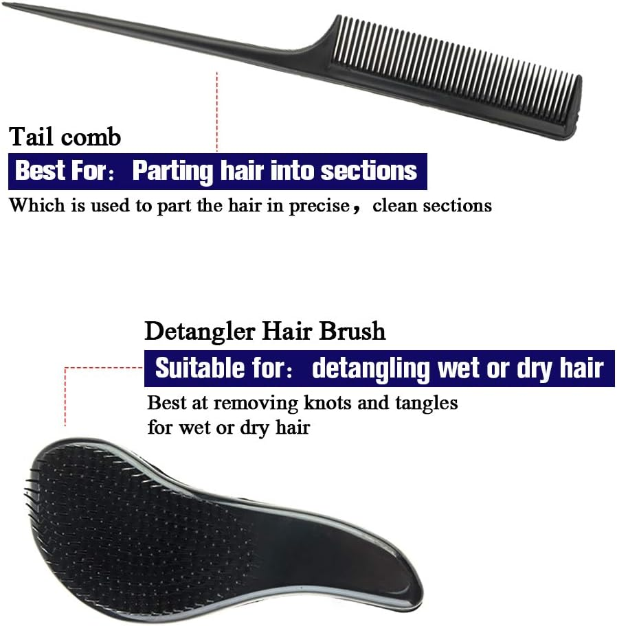 5 Pieces Hair Brush Set Detangling Brush Paddle Brush round Hair Brush Tail Comb Wet Dry Brush for Women Men Hair Styling (Black) image number 6