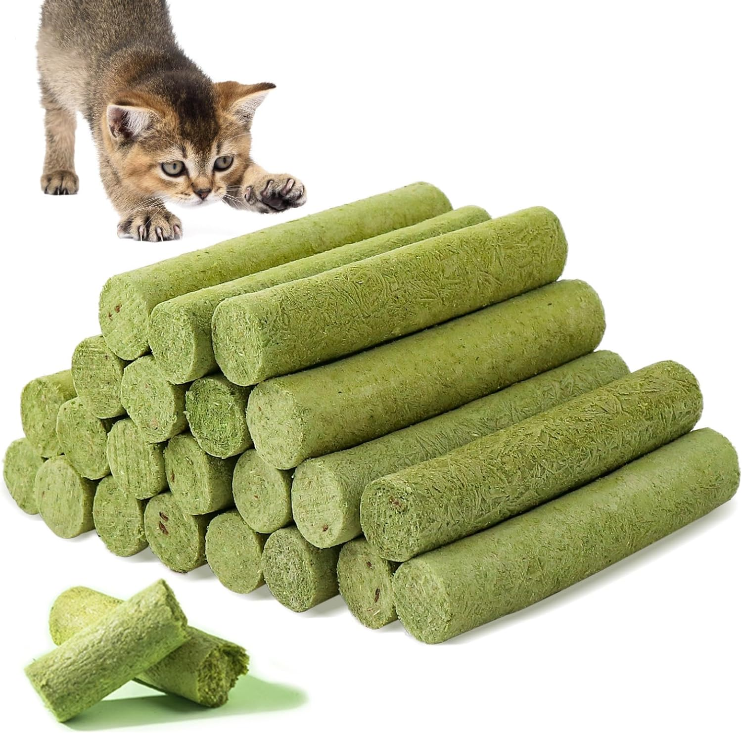 Cat Grass Stick Treats for Cat, 100G Freezed Drying Snacks for Cats, Edible Cats Chew Toys, Kitten Treats for Cleaning Teeth Remove Hair Ball