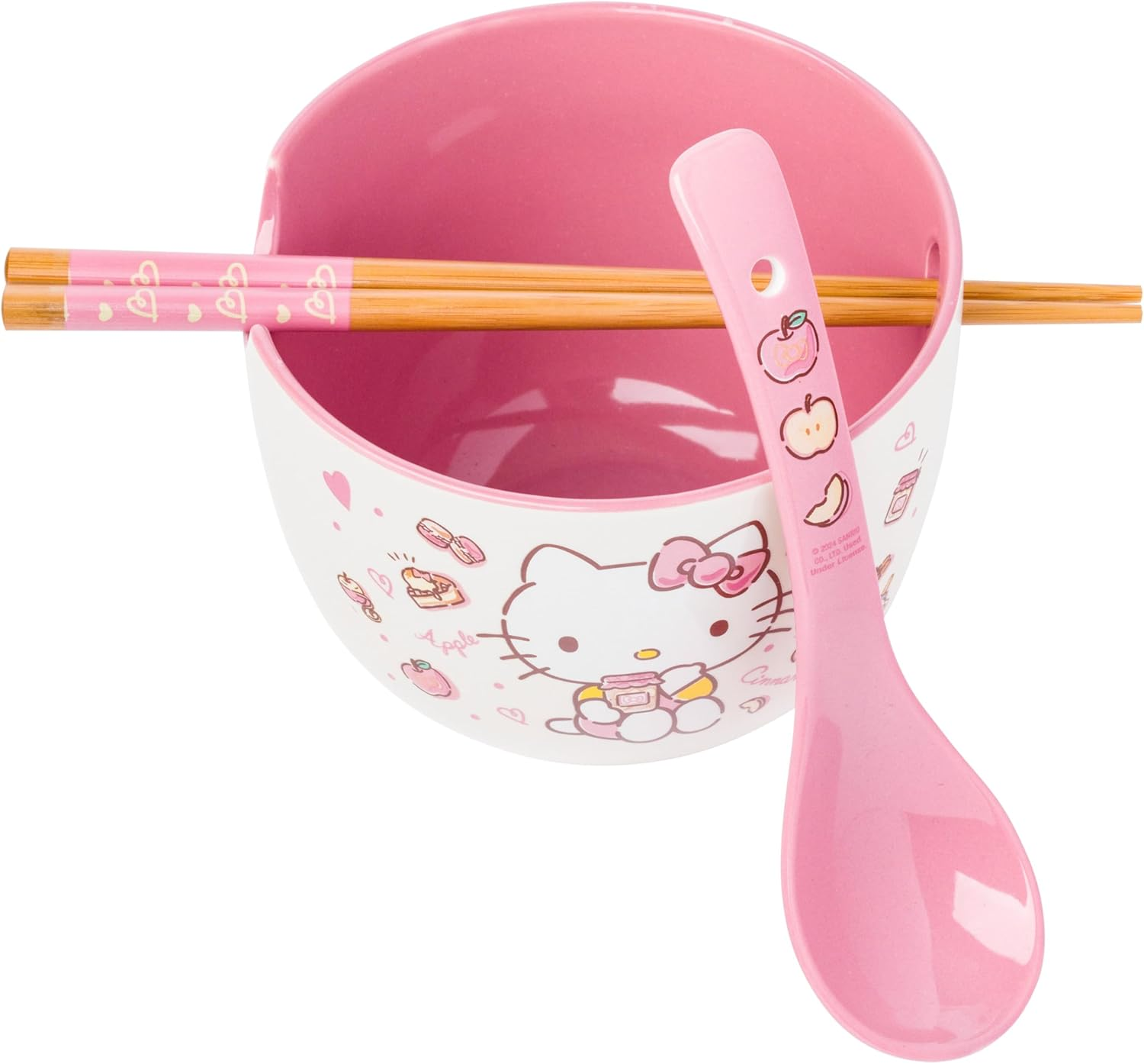 Silver Buffalo Sanrio Hello Kitty Apples and Cinnamon 20-Ounce Ramen Bowl and Chopstick Set - Hello Kitty And Friends Graph image number 5