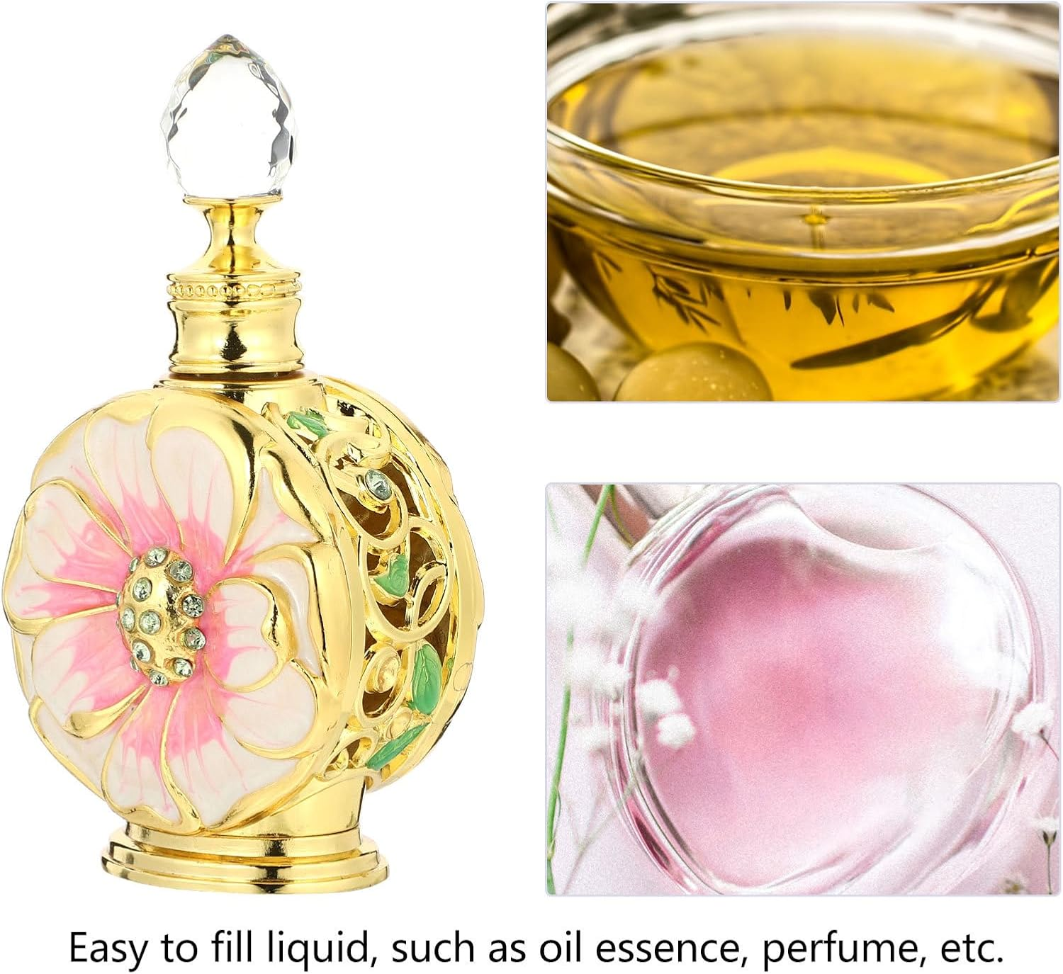 BCOATH 12Ml Pink Rose Shaped Glass Essential Oil Bottle Cosmetic Perfume Dispenser Refillable Storage Container for Personal Care and Travel Use