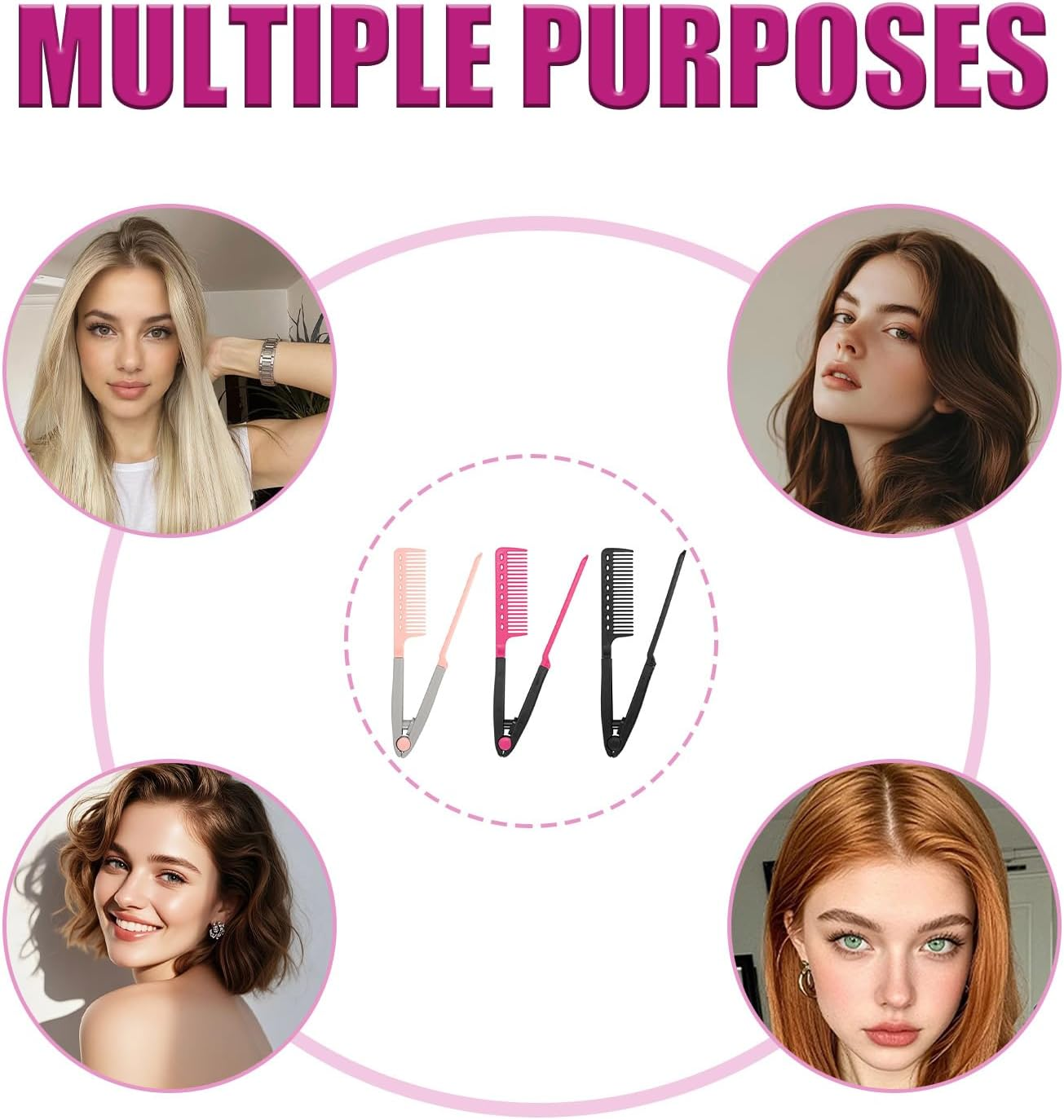 SYEYCW 3 Pcs V Hair Straightening Styling Comb, Ergonomic Handle with Sectioning Holes, Lightweight and Convenient, Wet Dry, Suitable for Knotty Hair, Home, Salon Use or Daily Travel image number 2