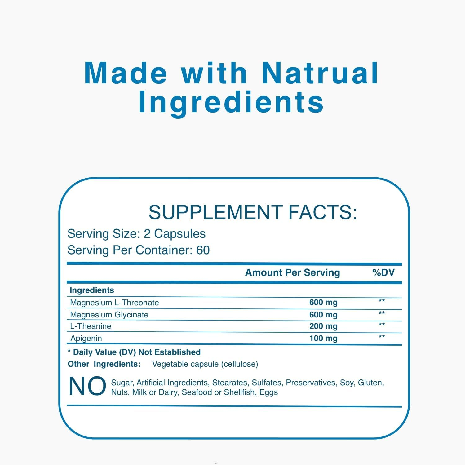 4 in 1 Magnesium L-Threonate, Magnesium Glycinate, L-Theanine & Apigenin | 120 Capsules Magnamind+ by Glowbelly