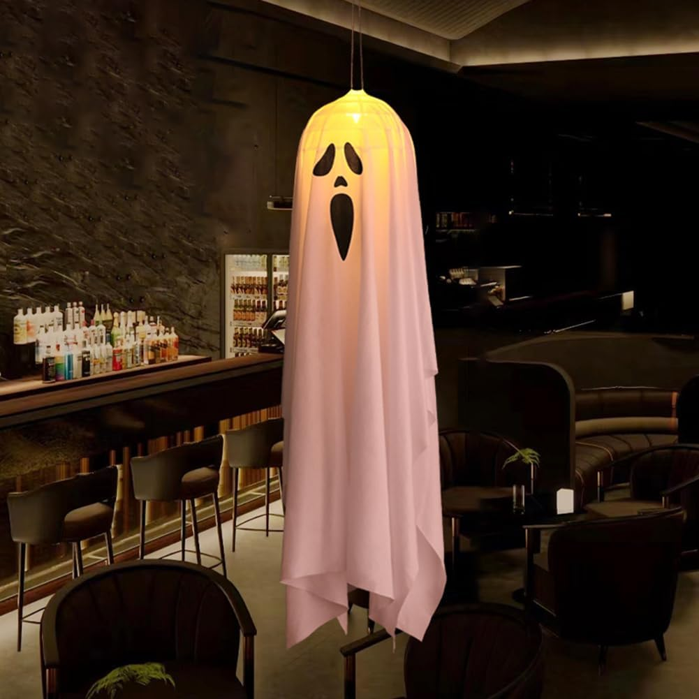 Generic Spooky Ghost Halloween Decor IP65 Waterproof Halloween LED Hanging Ghost Light Halloween Glowing White Ghost for Halloween Garden Home Decor image number 3