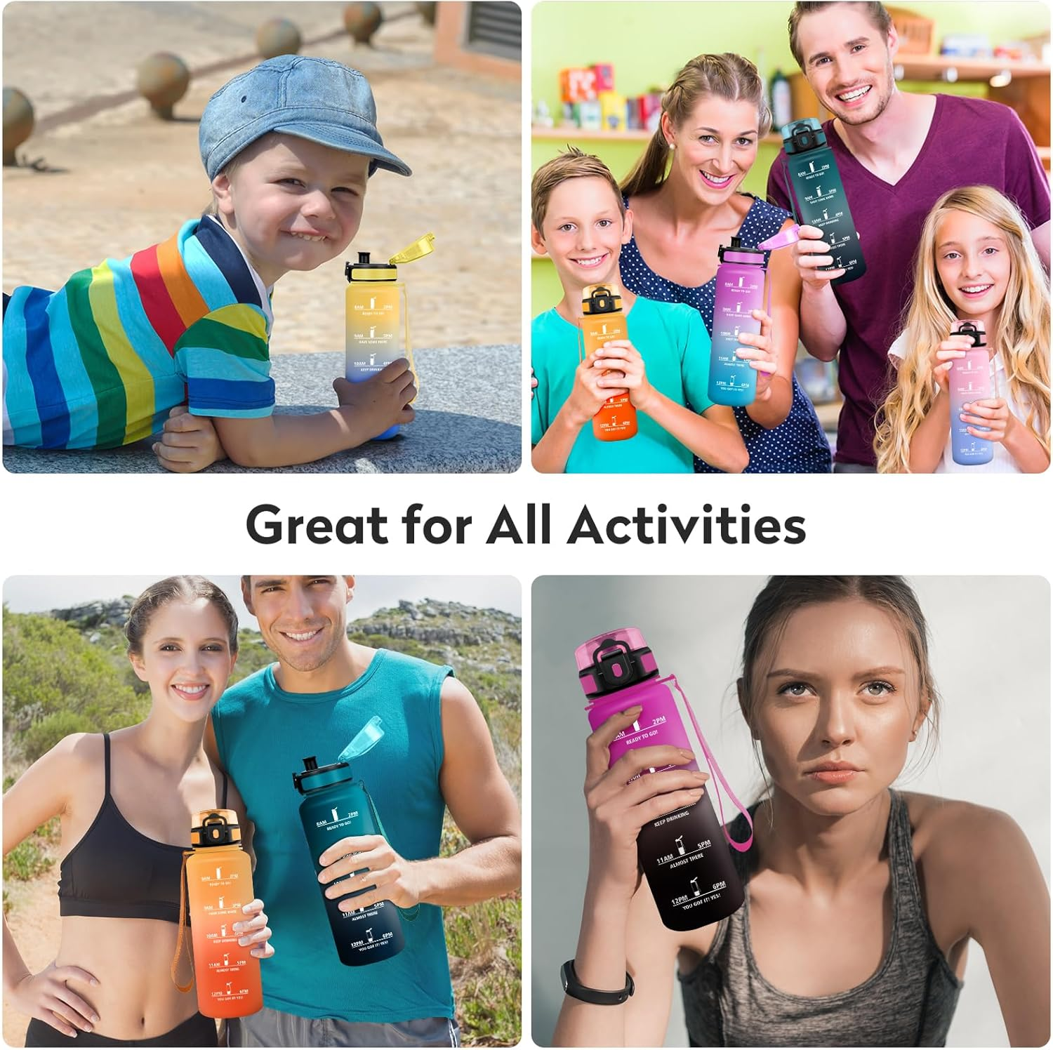 Water Bottle 500 Ml, Water Bottle with Time Marking, Water Bottle with Filter, Leak-Proof, Bpa-Free, Sports Bottle for Fitness, Bike, Office, School, Outdoor, Yoga, Adults, Suitable for Sparkling image number 1