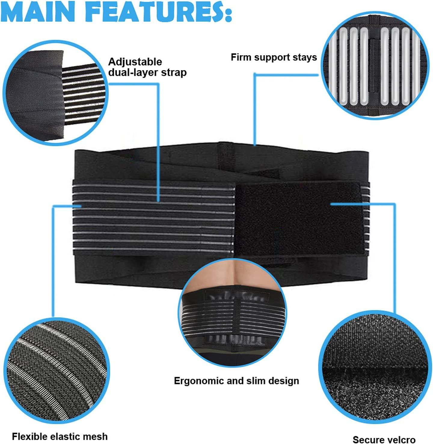 Paskyee Back Brace for Lower Back Pain Relief, Sciatica, Back Strap Support for Men Women Working Out, Lumbar Support Belt X-Large image number 5