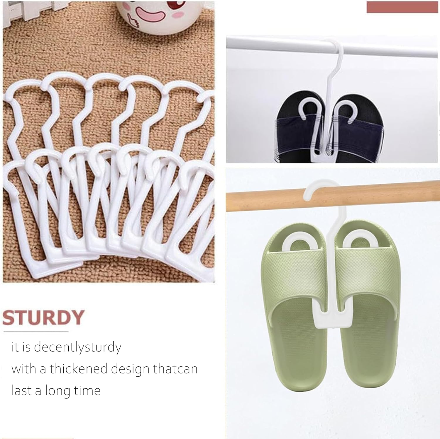 20-Pack Heavy Duty Shoe Rack Organizer with Multi-Purpose Hooks|Saving Design for Slippers/Sandals/Sneakers|Quick-Drying Non-Slip Retail Display Trays for Home,Store,Mall(White) image number 2