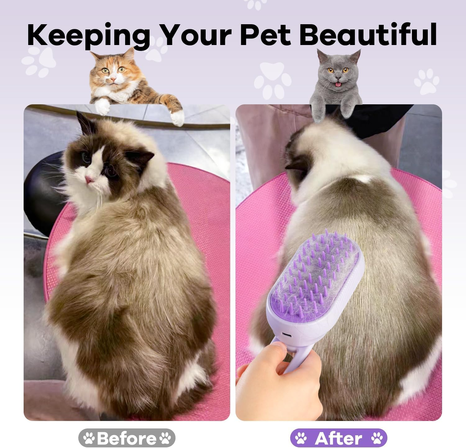 TONOS Cat Brush with Steam, 5-In-1 Steam Brush, Cat Brush, Dogs and Rabbits, Rechargeable Pet Steam Brush with Water Tank, Massage, Care and Hair Removal for Cat, Dog image number 5