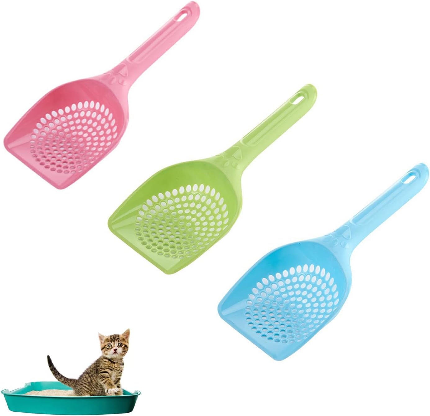 3 Pack Long Handle Cat Litter Scoop Cat Litter Shovel Kitten Cleaning Tool for Sifting Kitty Litter