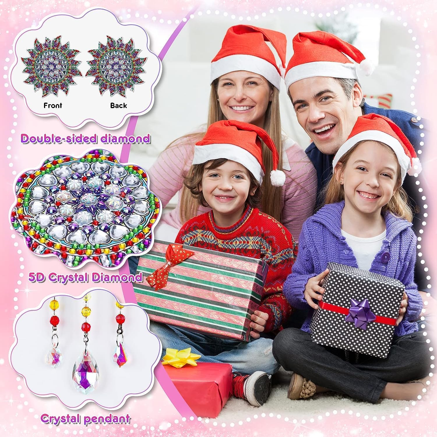 3 Pcs Diamonds Paintings Suncatcher,Double Sided Crystal Gem Painting Hanging Ornament,5D Diamonds Paintings Wind Chimes,Diamonds Art Kits Hanging Ornaments for Home Window Decor (Butterfly&Bird&Sun) image number 1