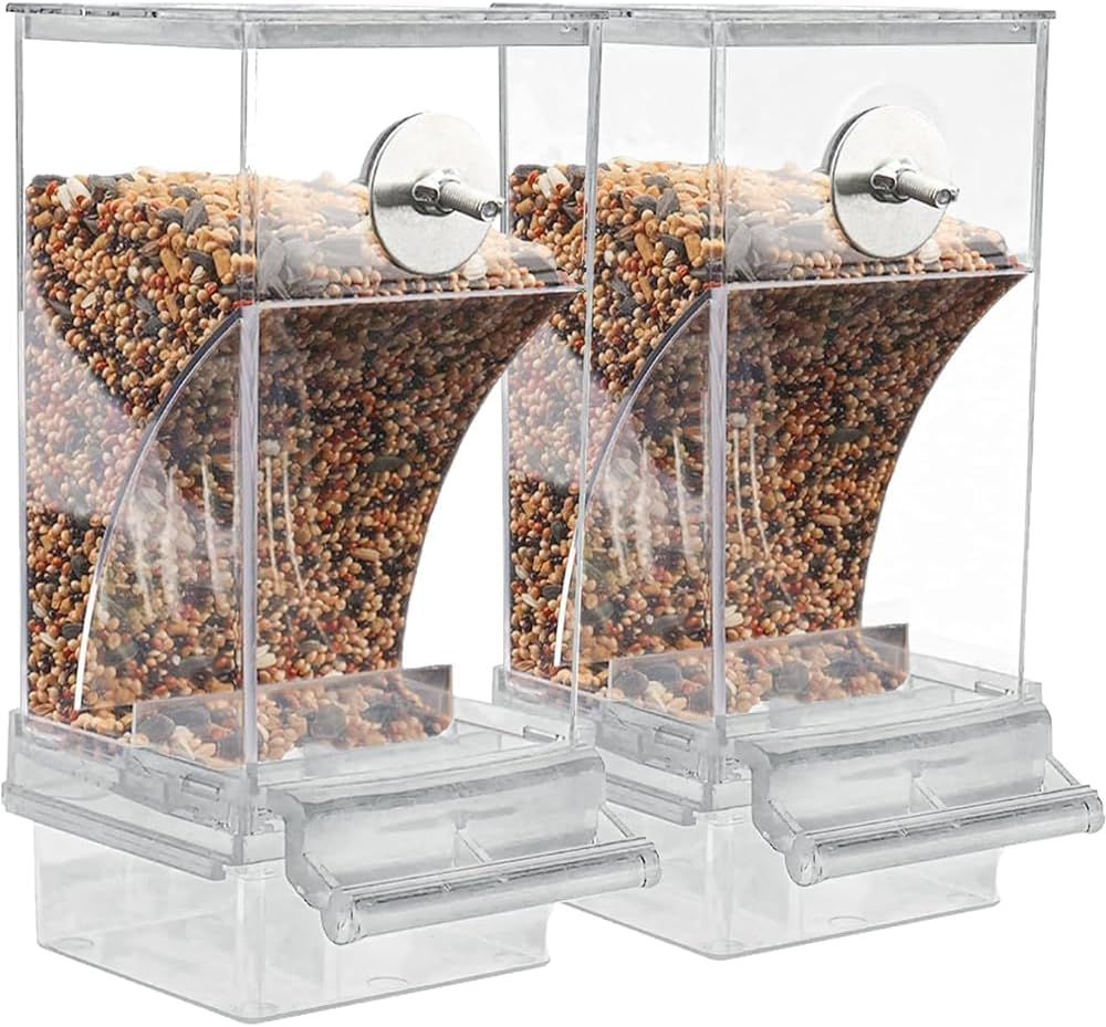 2 Pack Automatic No-Mess Bird Feeder &ndash; Transparent Acrylic Foraging Feeder Cage Attachment for Parrots, Canaries, Cockatoos & Small Birds image number 4