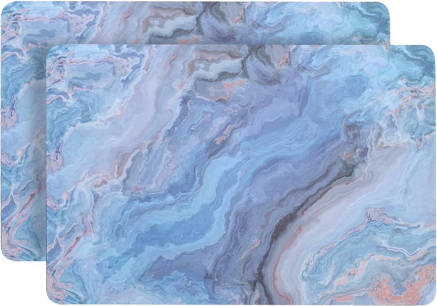 Dainty Home Marble Cork Place Mats Rectangle Navy 12"X18" Set of 2 Washable Placemats Heat Resistant Placemats Non Slip Table Placemats