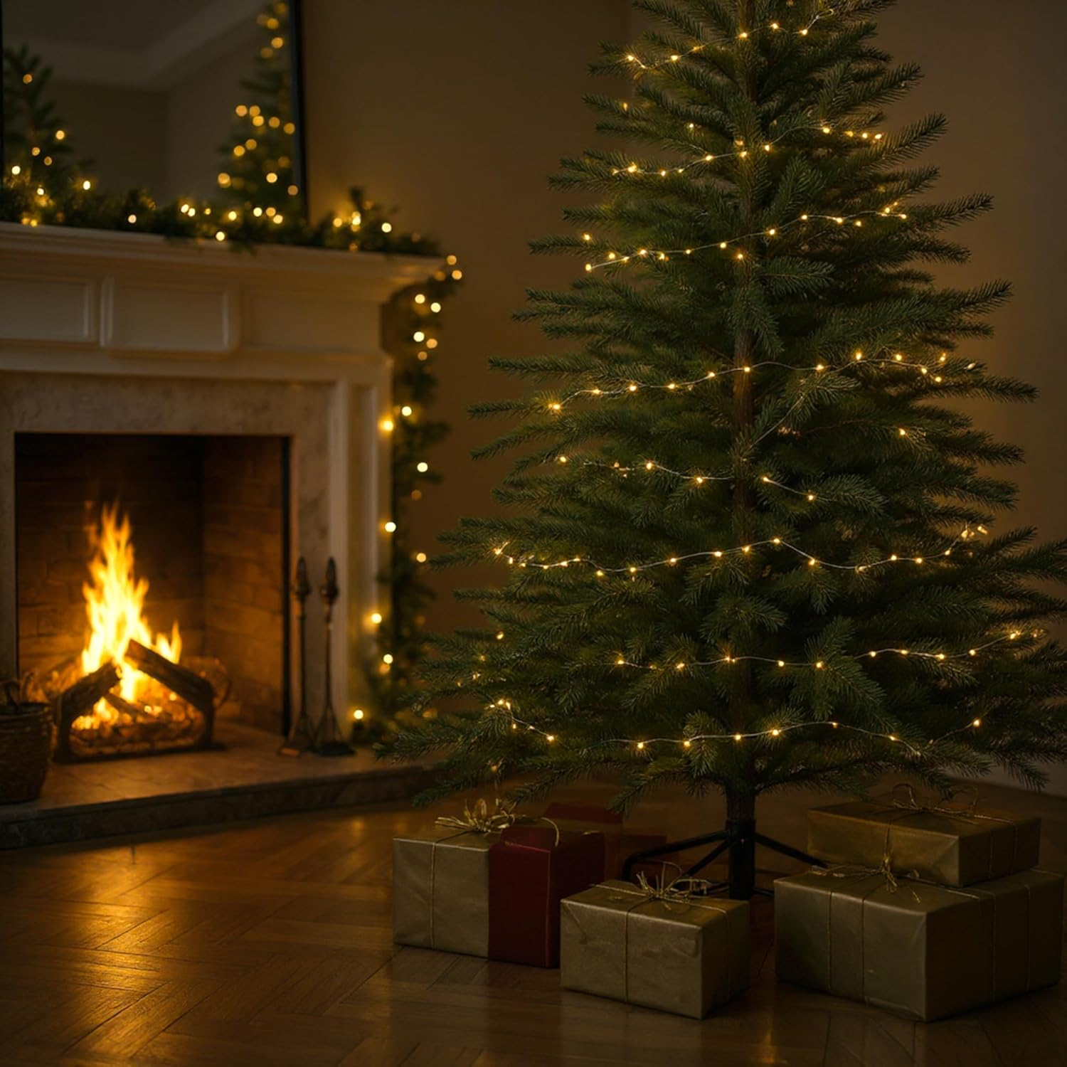 MIJOMA Micro LED Wire Fairy Lights, Warm White, 8 Functions with Twinkle Effect, Timer, Battery Operated, Silver Wire, IP44, for Indoor and Outdoor Use, Atmospheric Christmas Lighting (495 Cm - 100 image number 3