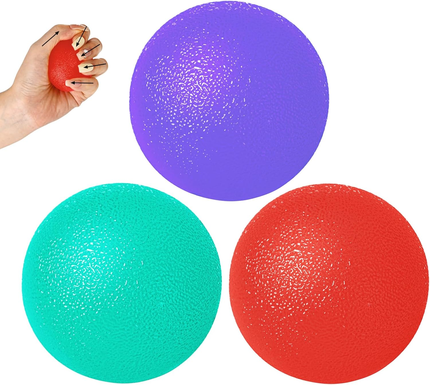 3 Pack Stress Balls for Adults, Squeeze Balls for Hand Therapy, Hand Strengthening Devices with Different Resistance Levels for Finger Forearm Wrist Exercise Relaxation and Pain Relief-2 image number 4