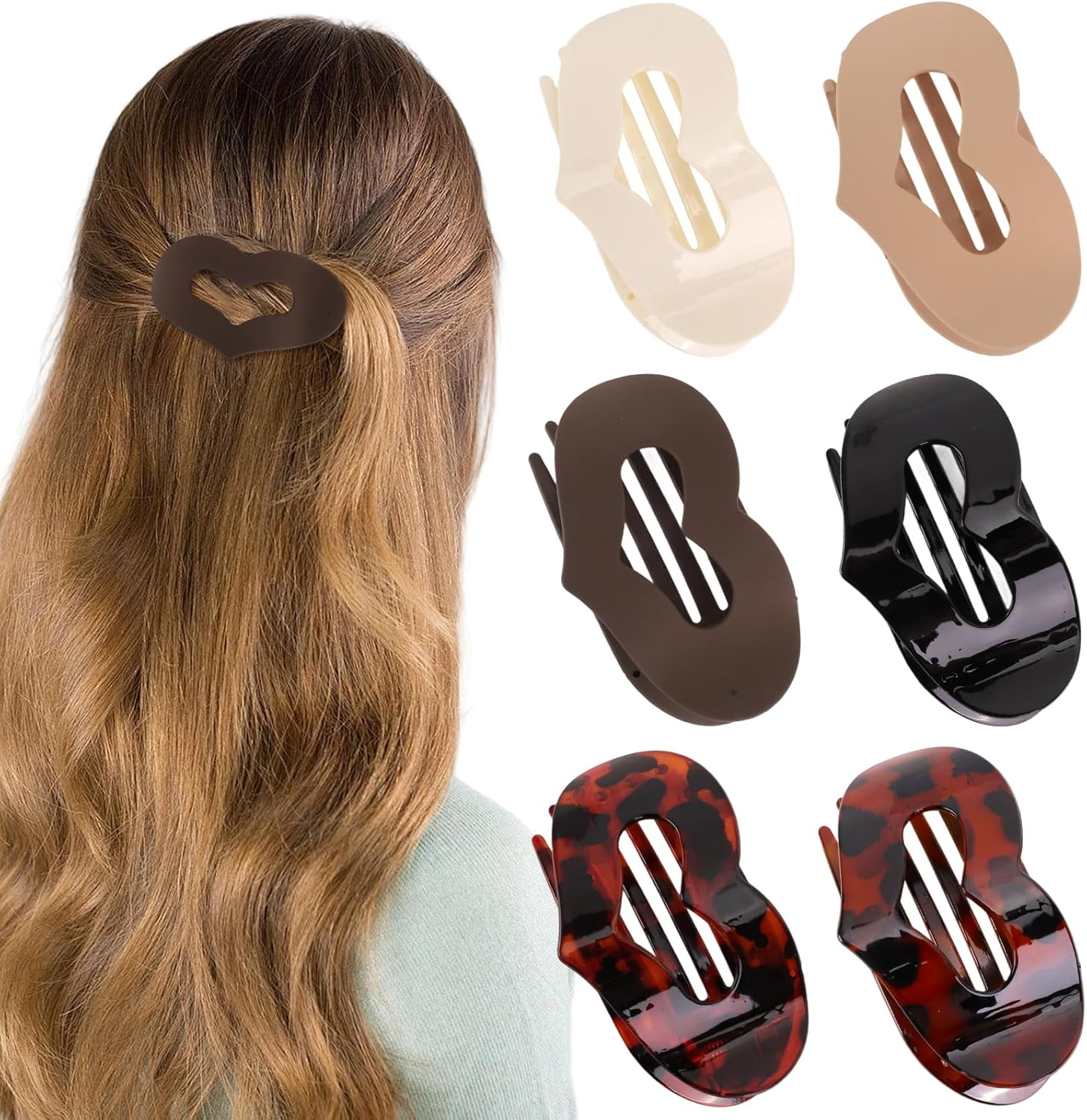 6 Pack Flat Claw Clip Medium round Hair Clip for Thick and Thin Hair