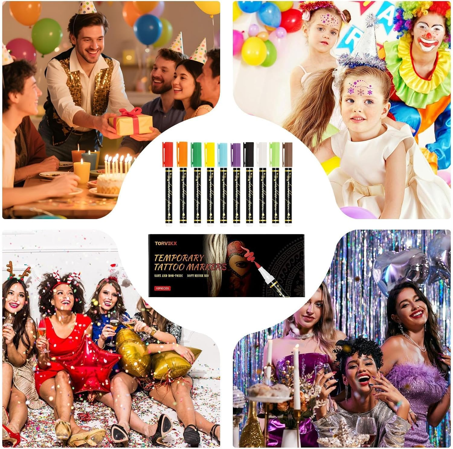 Lmyit Body Pens - 10 Colors Skin-Friendly Face Paint - High-Definition Skin Markers,For Kids Teens Adults Party Festival Makeup Role-Playing Gathering image number 6