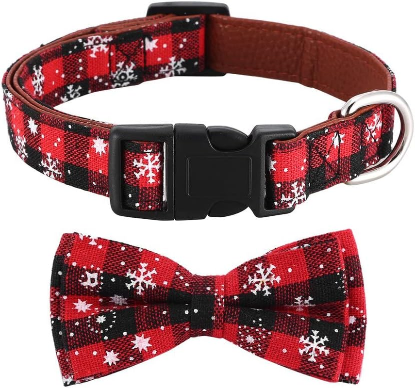 Christmas Dog Collar, Adjustable Soft Puppy Collar with Bow Tie, Breakaway Dog Collar with Snowflake Pattern for Festival, Cute Pet Collar with Quick Release Buckle for Small Medium Large Dog, Red image number 3