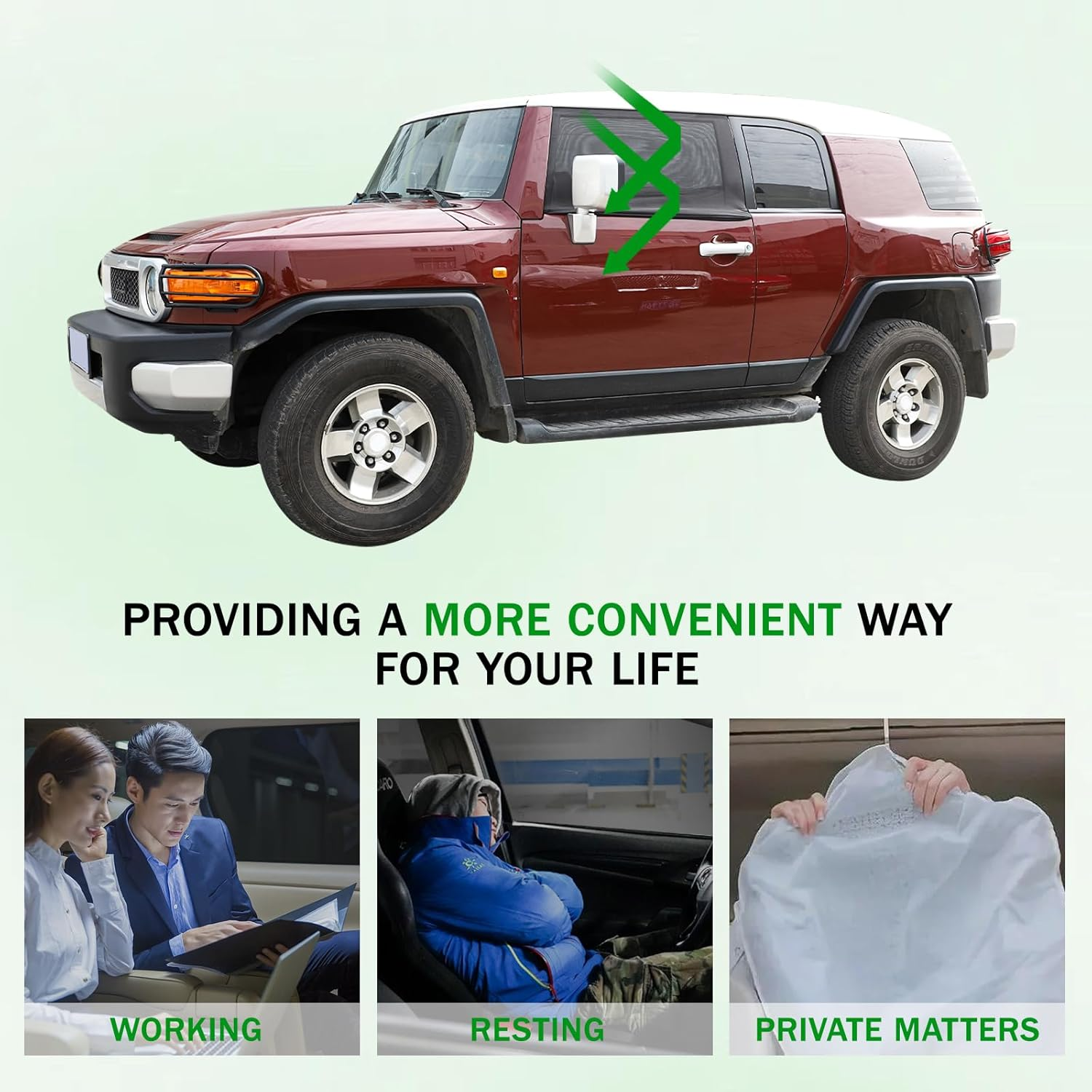 LLKUANG 100% Protection from Bugs for Toyota FJ Cruiser 2007-2021 Shade Breathable Mesh Car Curtains Door/Window Net Car Window Screens for Camping-2Pcs image number 1