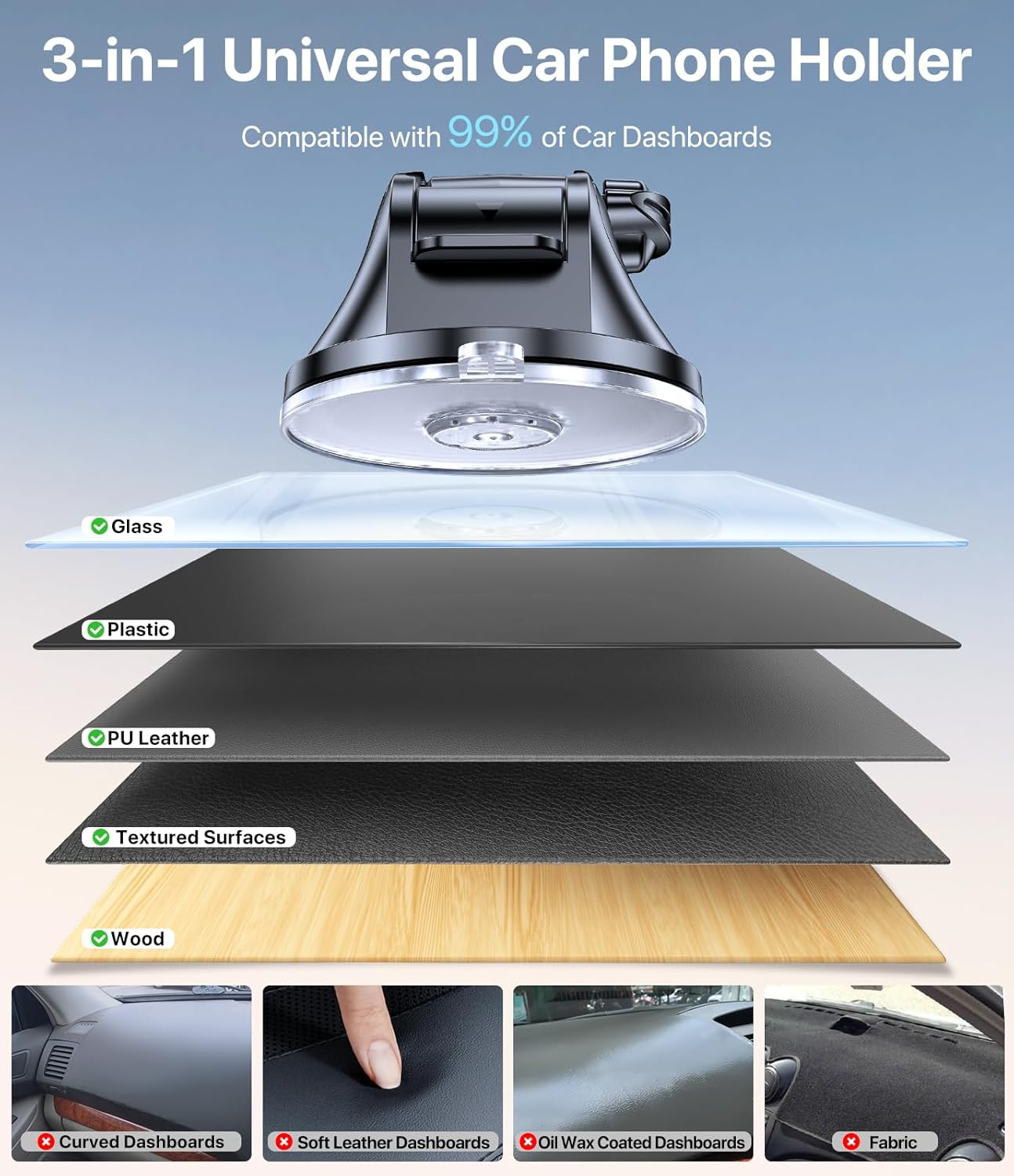 Miracase Car Phone Holder [2025 Strong Suction Cup] for Car Dashboard Windscreen Desk, 3In1 Car Phone Mount 360&deg; Rotatable Stand for Iphone 17 16 15 Pro Max 14 13 12 Samsung All Smartphones in 4.7-7" image number 6