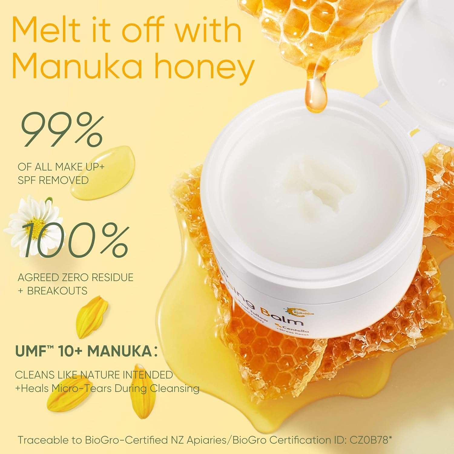 Grocerism Manuka Honey & Centella Asiatica Makeup Remover Balm, Soothing Cleansing Balm with Beef Tallow for Dry, Sensitive Skin, Deep Cleanse & Moisturize, 3.53 Oz Organic Skincare image number 5