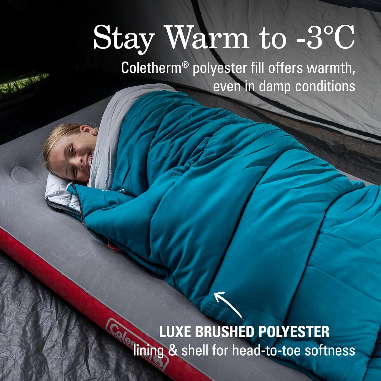 Coleman Mudgee -3&deg;C Kids Sleeping Bag | 175X75Cm, Cold Weather, Polyester Fill with Extra Heat Retention, XL Stuff Sack, Brushed Polyester Shell & Lining, Comfort Cuff for Neck, Easy to Pack image number 5