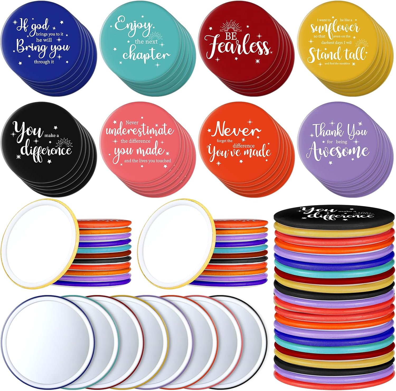 Kigley 96 Pcs Inspirational Compact Mirror for Women Bulk 2.8'' Purse Mirror Nurse Practitioner Week Christmas Party Favor Motivational Positive Office Gift for Coworker Team Teacher (Colorful Base) image number 6