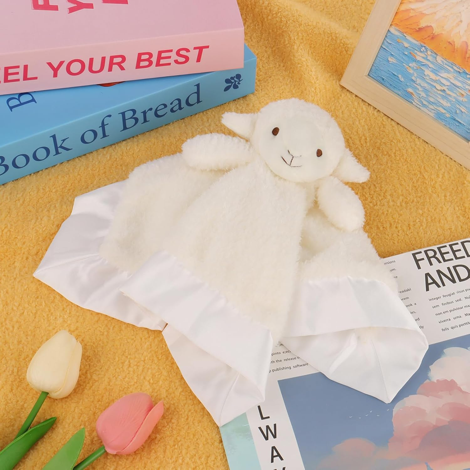 Apricot Lamb Stuffed Animals Soft Security Blanket White Lamb Infant Nursery Character Blanket Luxury Snuggler Plush(White Lamb, 14 Inches) image number 2