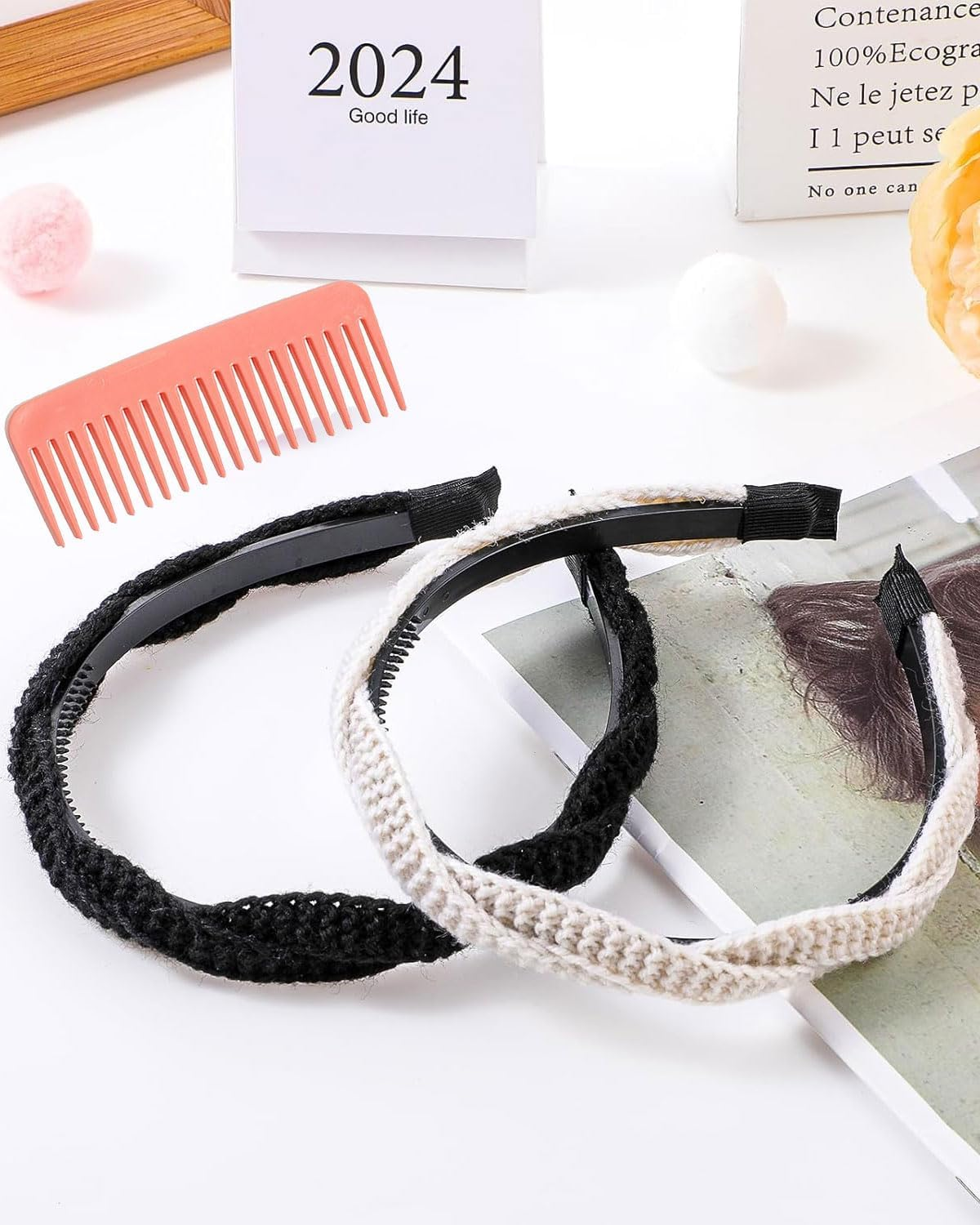 IPNSDON Set of 2 Hair Bobbles for Women, Braided Hair Scrunchies, Retro Toothed Hair Scrunchies, Fashion Hair Accessories for Women and Pink Comb for Daily Grooming image number 2
