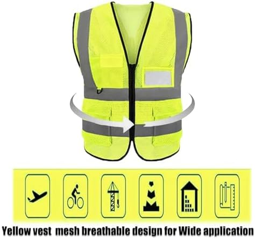 High Visibility Safety Vest, High Vis Vest with Mesh Design, Reflective Strips, Multiple Pockets for Men and Women Yellow