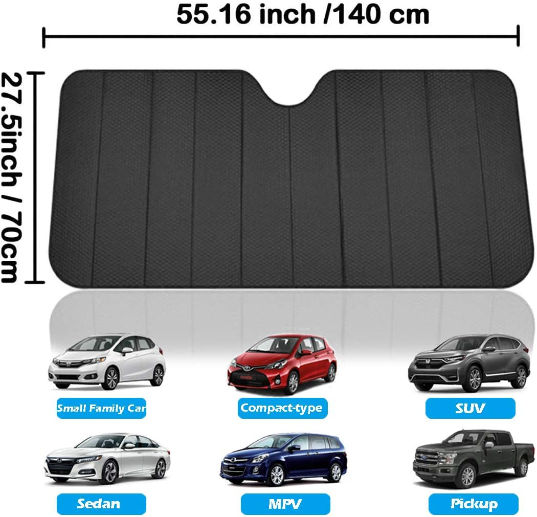 Big Hippo Front Car Sun Shade Windshield, Jumbo/Standard Sunshade Keeps Vehicle Cool UV Ray Sun Visor Protector Sunshades - Easy to Use Folding Sun Shade - Silver/Black Sides(Size: 55.16 X 27.5Inch) image number 4