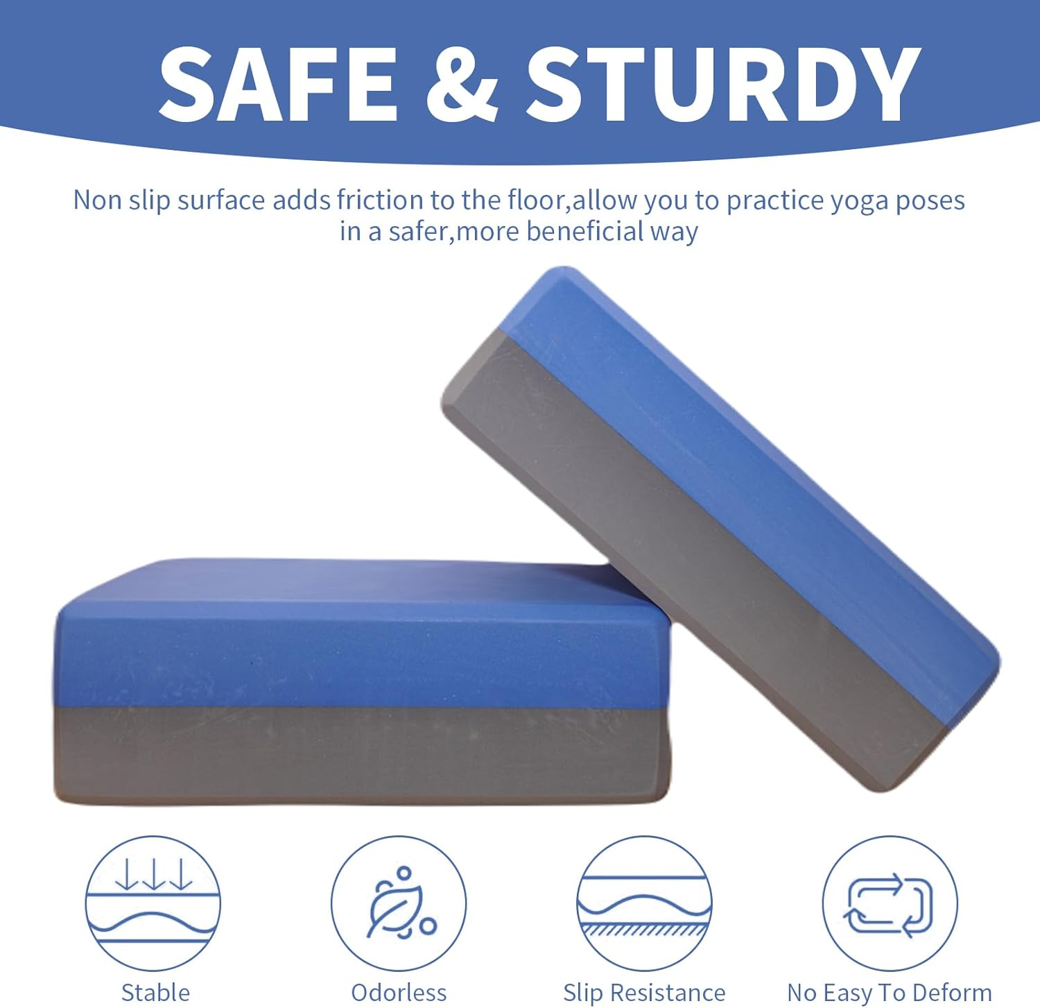 Yoga Blocks 2 Pack Non-Slip Yoga Bricks High Density EVA Foam Blocks Versatile Fitness Bricks for Yoga, Pilates, Meditation - Blue And Grey image number 6