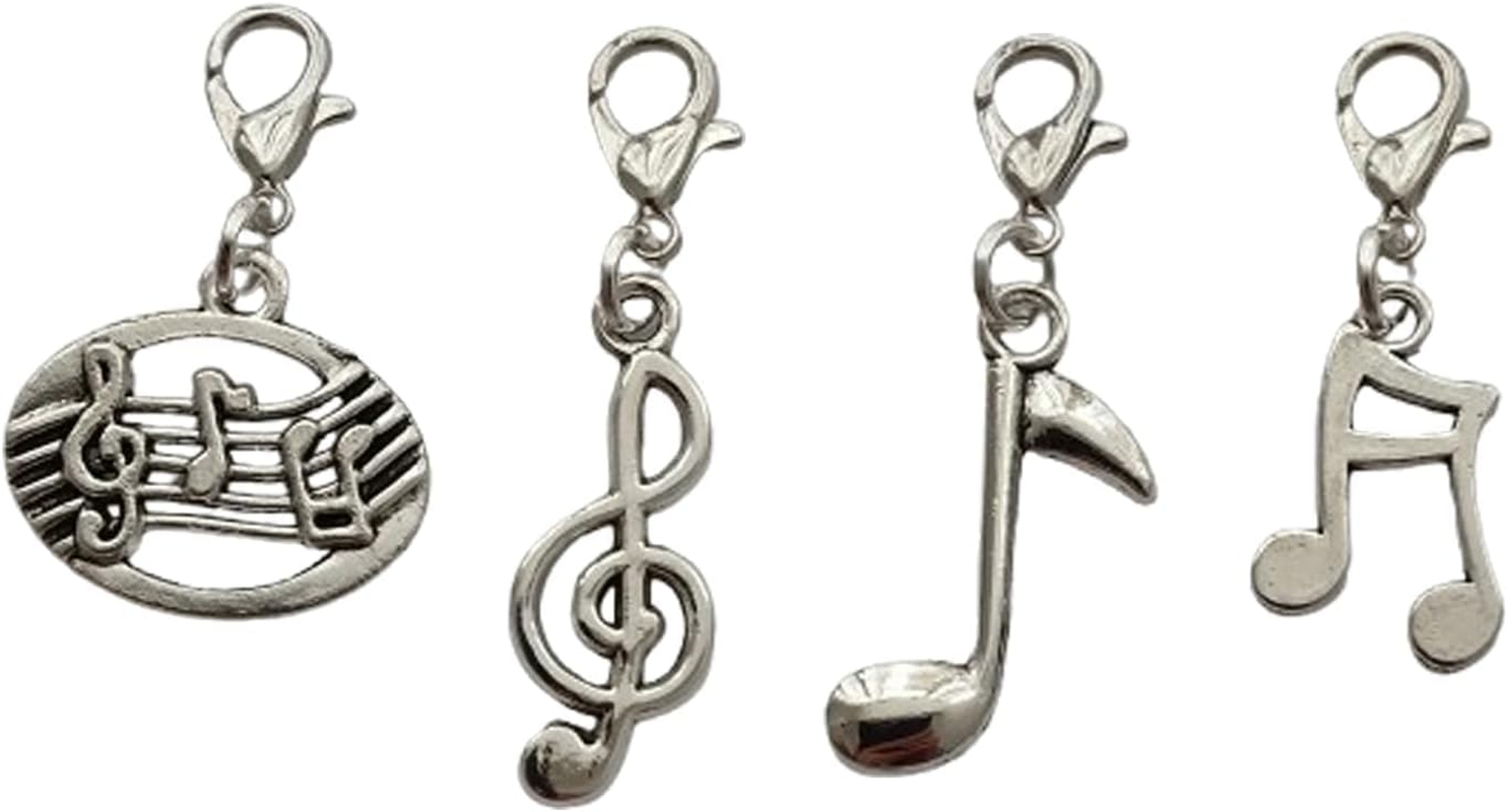 4Pcs Music Notes Clip on Charm for Key Ring Zipper Pull, Music Lover Pendant, Cute Treble Clef Musical Jewelry