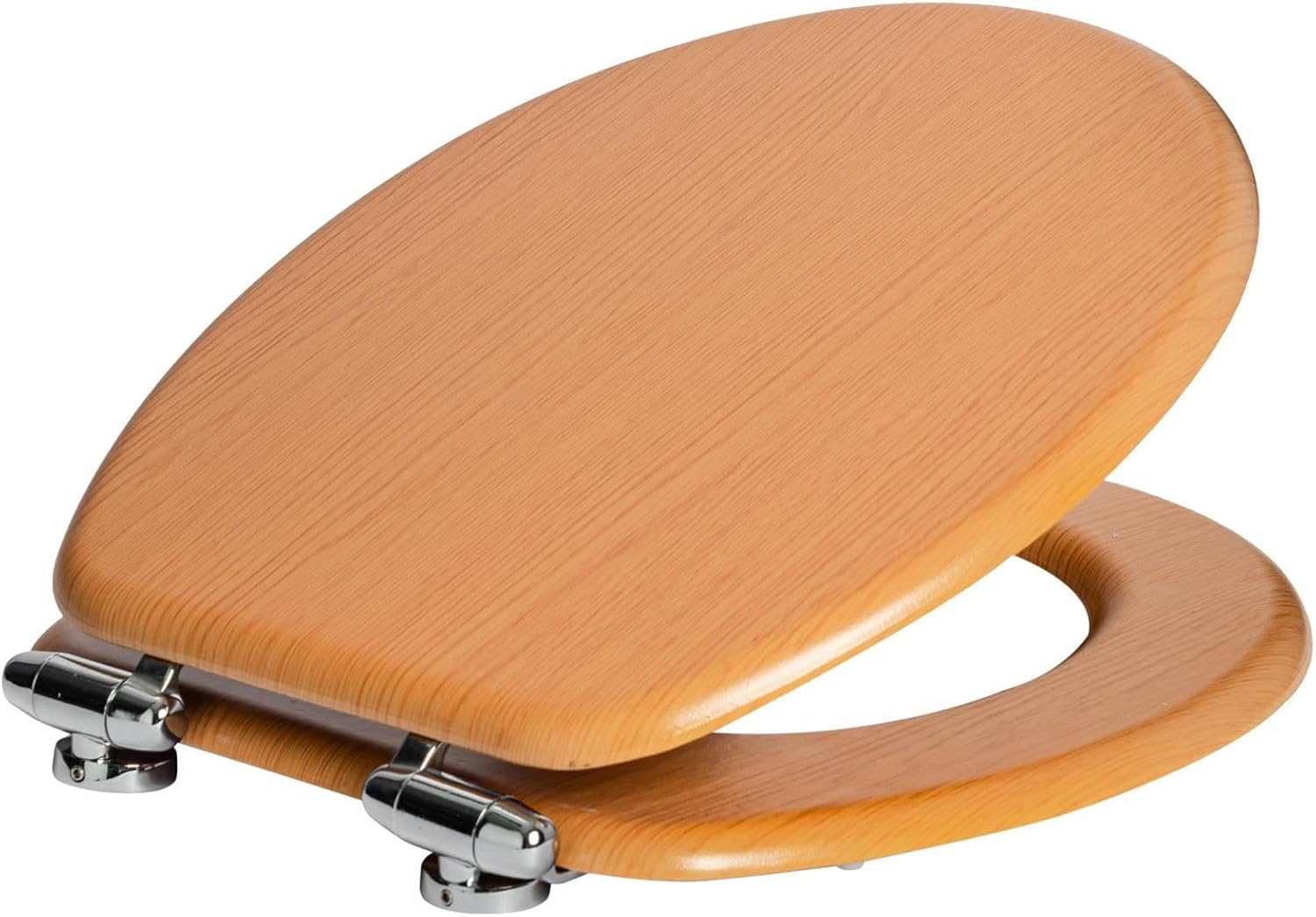 Harbour Housewares Soft Close Toilet Seat - Light Oak - Pack of 1 - Oval-Shaped Wooden Toilet Seat Antibacterial Loo Seat with Universal Chrome Hinges, Fixings & Fittings