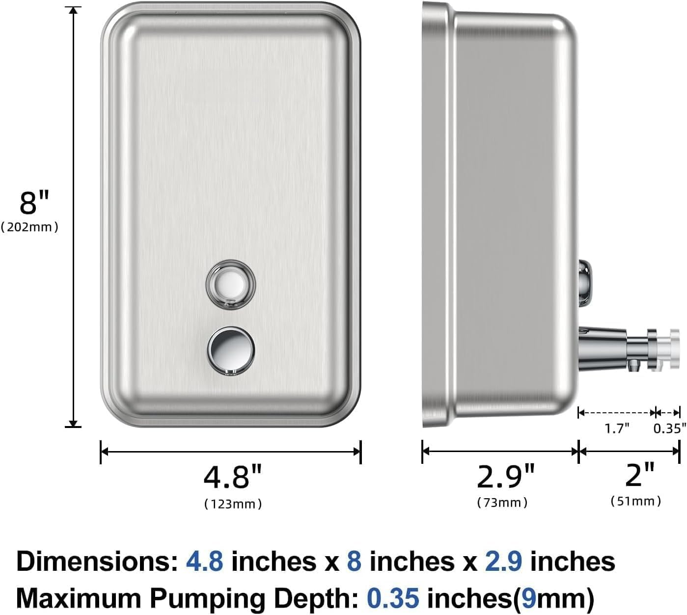 Commercial Soap Dispenser Wall Mount Stainless Steel Manual Pump Liquid Rust-Proof Leak Free for Bathroom Restaurant 500Ml/17Oz (Silver) image number 1