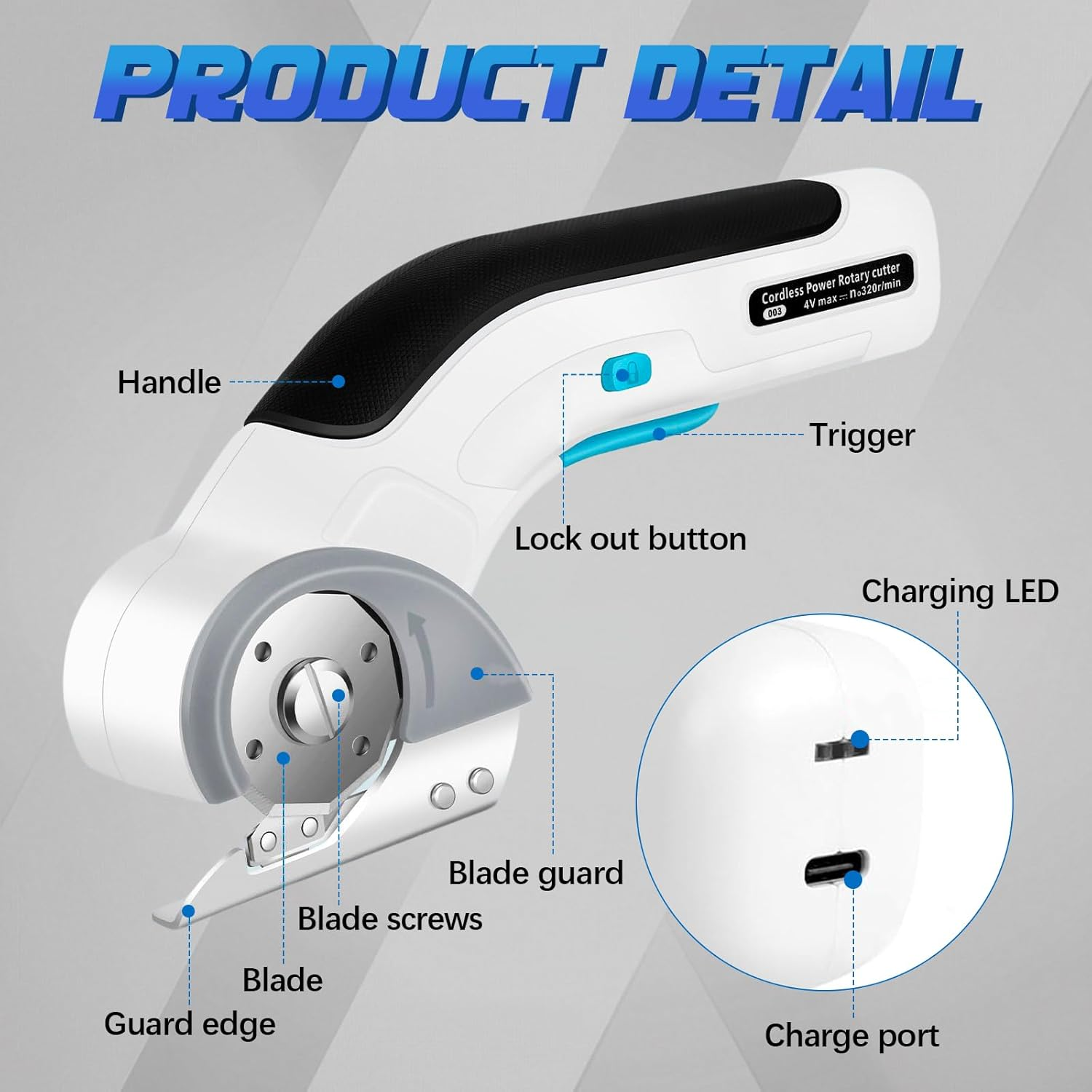 Cordless Electric Scissors Electric Box Cutter Rechargeable Cardboard Cutter Tool with Safety Lock Cordless Fabric Scissors Box Cutter with Blade for Carpet Cardboard Leather Paper Plastic image number 6