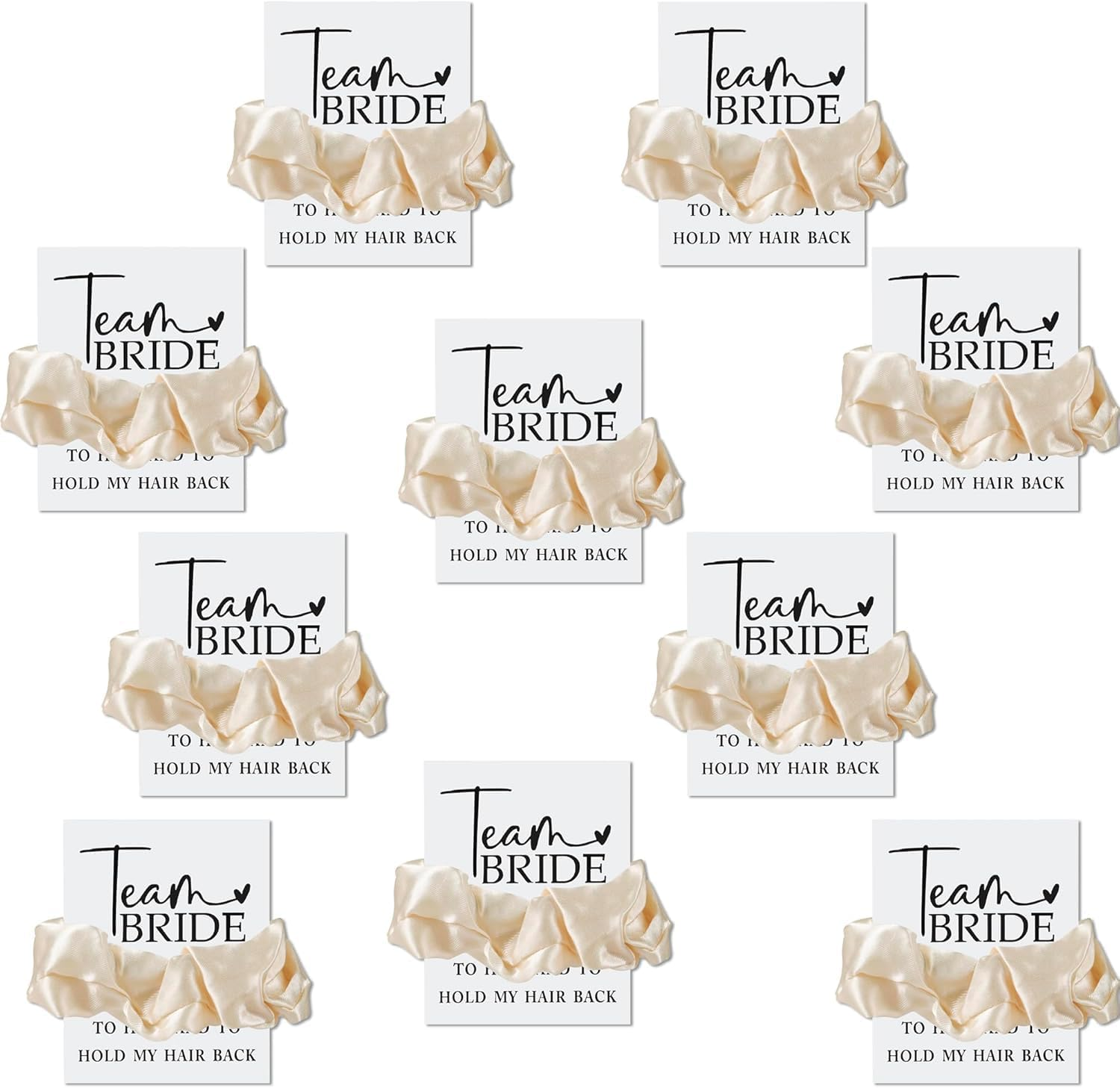 TRIXES 10PK Team Bride Satin Scrunchies - Hen Do Party Accessories - Bride to Be Party Favours image number 4
