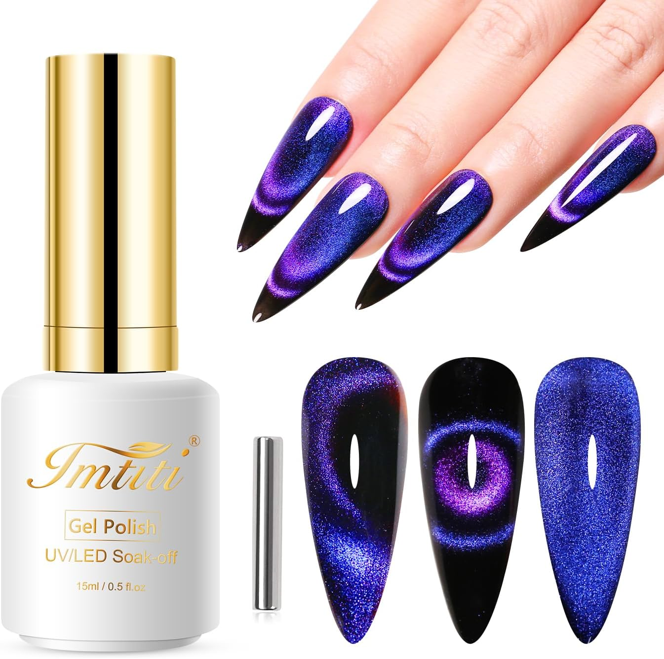 Imtiti Cat'S Eye UV Gel Nail Polish - 15 Ml Purple Glitter Holographic with Magnet - LED Magnetic Galaxy Glitter DIY Manicure Nail Salon