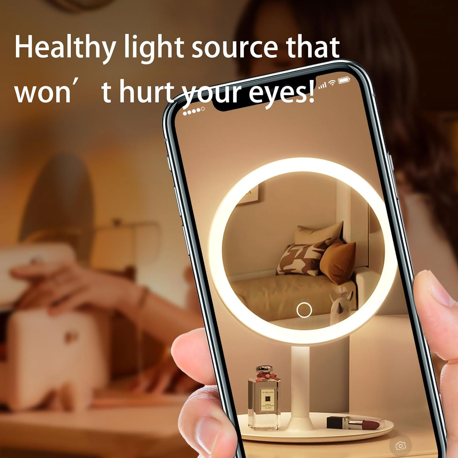 LED Makeup Mirror with Touch Screen, Portable, Lighted Vanity Mirror for Home and Office,No Magnifying Glass Function (Pink Three-Coloured, Elliptical)