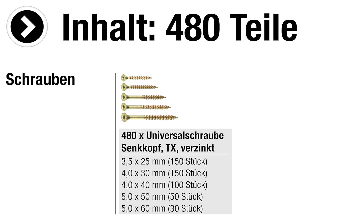 Connex B30305 Wood Srews Kit TX 480Pcs - Pozidriv Drive image number 4