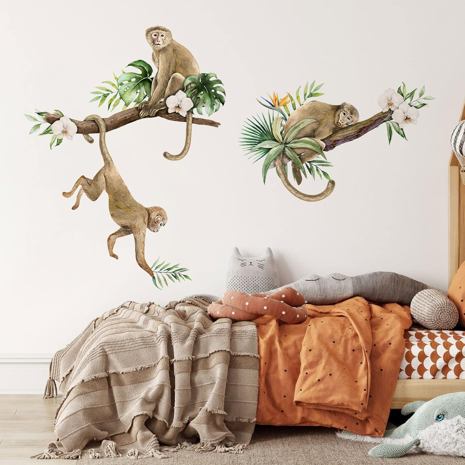 Mfault Monkey Climbing Tree Wall Decals Stickers, Jungle Animals Nursery Decorations Baby Boys Girls Bedroom Art, Kids Toddlers Room Playroom Classroom Daycare Decor image number 4