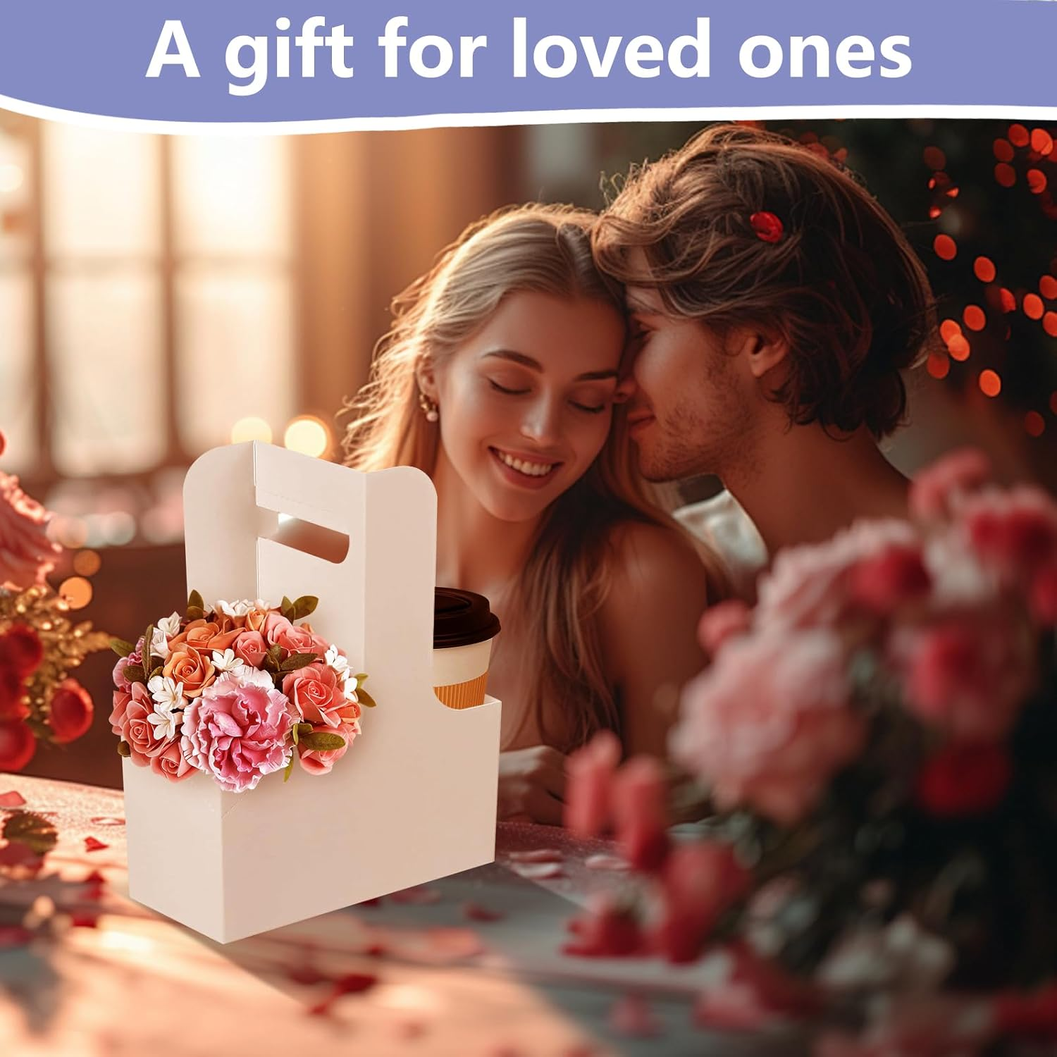 PEKGLOW 50Pcs 2 Cup Drink Carrier with Handle Kraft Paper Drink Carrier Drink Holder Disposable Paperboard Cup Holder Coffee Carrier Take Out Cup Carriers for Food Delivery Service Drink (White) image number 1