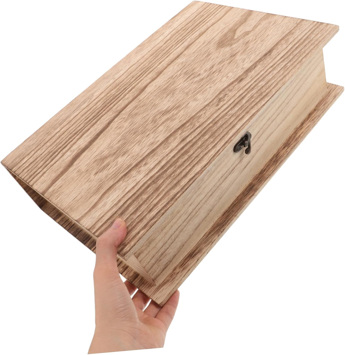 2Pcs Wooden Bible Storage Box Lid for Jewelry Keepsake Cards Classic Decor Natural Wood Finish Secure Lock Versatile Use Book Shape Design image number 4