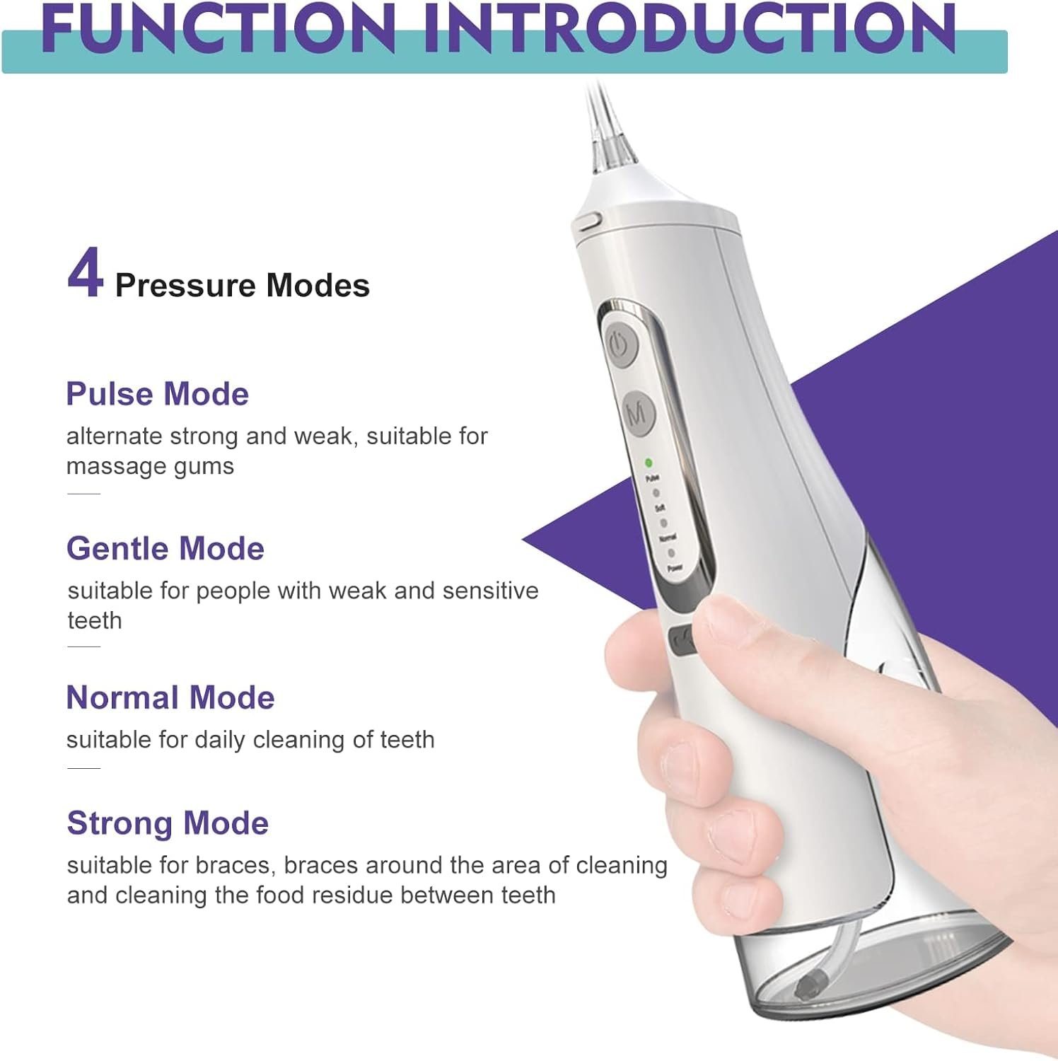 Water Dental Flosser Professional Irrigator for Dental & Oral Care with 8 Tips 4 Modes 310Ml Large Capacity IPX7 Waterproof Rechargeable and Portable Cordless Deep Clean Teeth for Home &Travel (White) image number 4