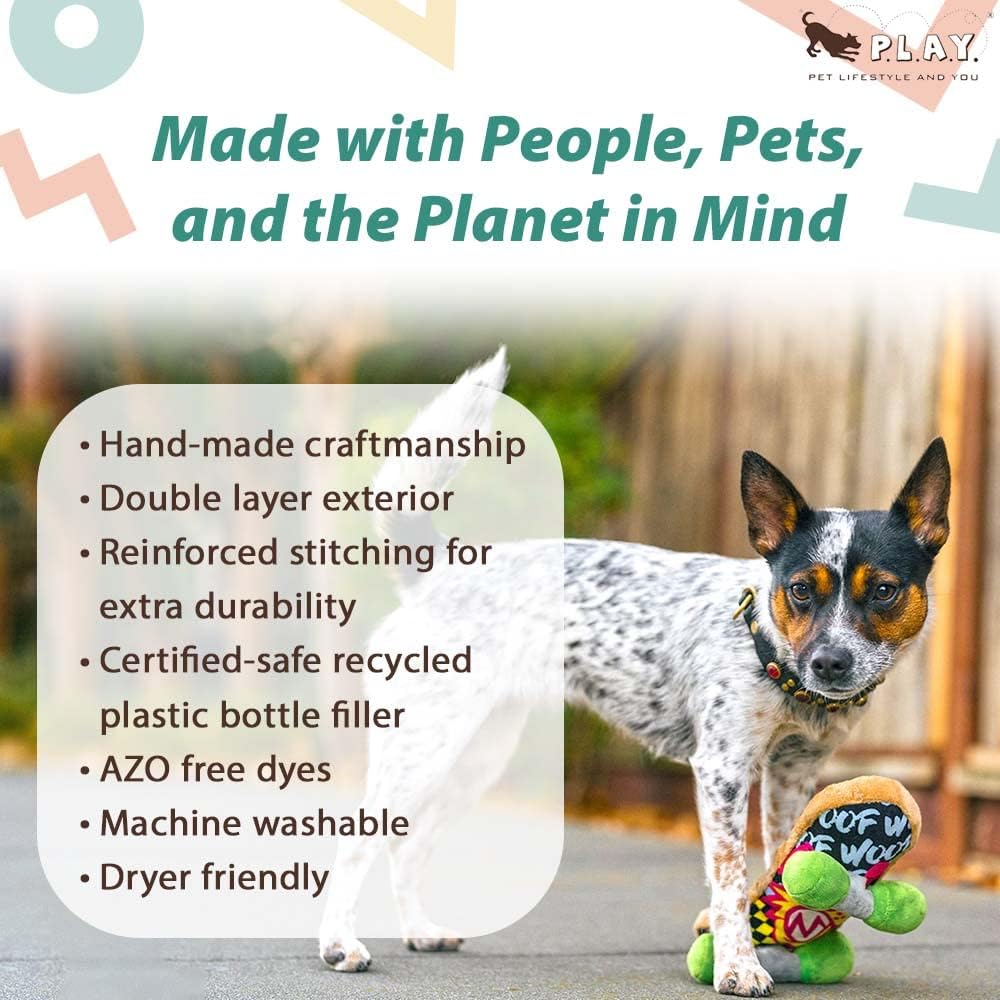 P.L.A.Y. Cute Plush Dog Toys - 1990S Classics Themed Durable Squeaker Crinkle Chew Toy, Great for Puppies & Small, Medium, Large Dogs - Machine Washable, Recycled Materials (Kickflippin K9 Skateboard) image number 4