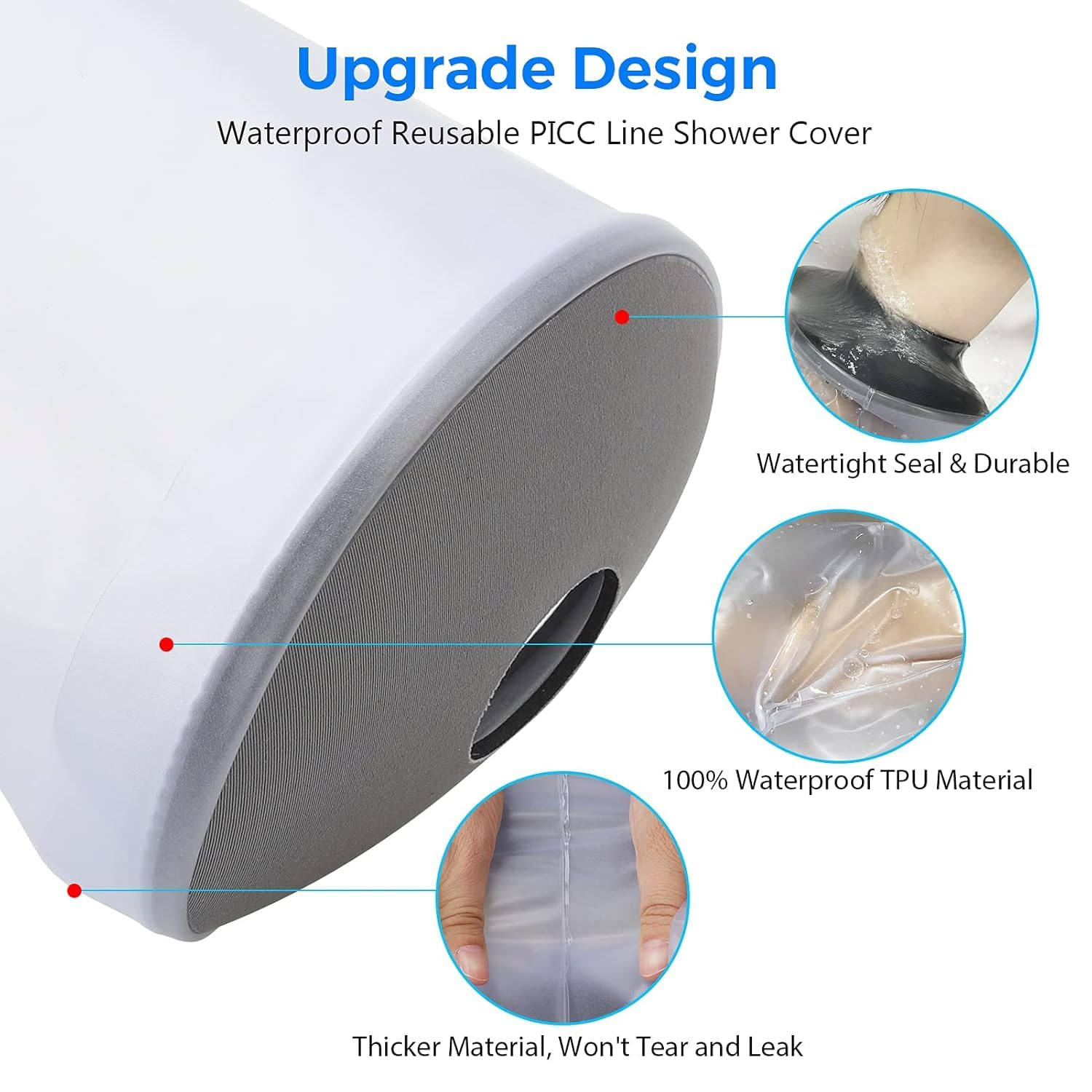 PICC Line Shower Cover, PICC Line Covers for Upper Arm Waterproof, Reusable IV&PICC Line Sleeve, Shower Sleeve Protector Cast Cover for Arm Adult Kids Chemotherapy Broken Wound Elbow Bandage Dressing (Transparent White, Elbow-S) image number 1