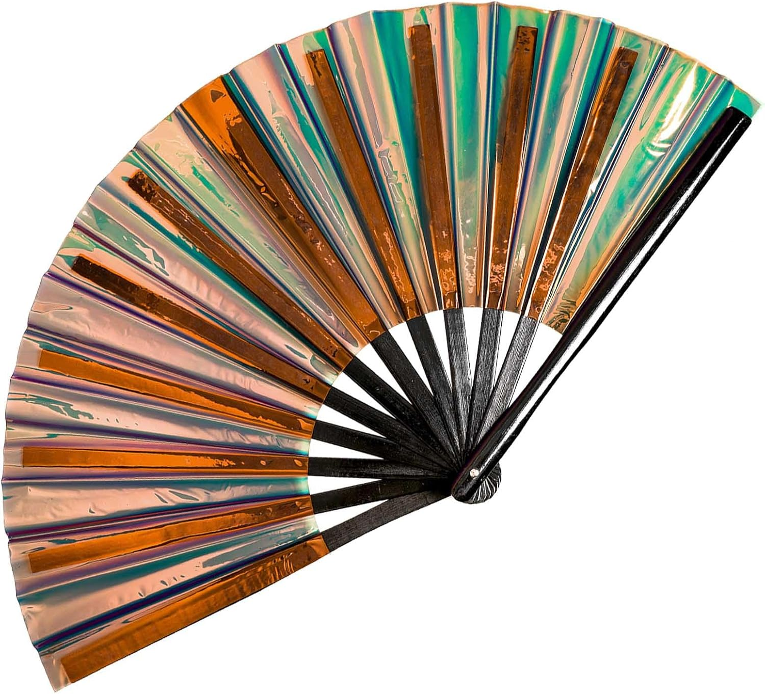 Large Clack Hand Rave Fan Holographic Folding Popping Line Dance Fan Foldable Handheld Clacking Fans for Line Dancing Craft Laser Rave Accessories for Festival Rainbow Outfits Party Club(Light Blue)